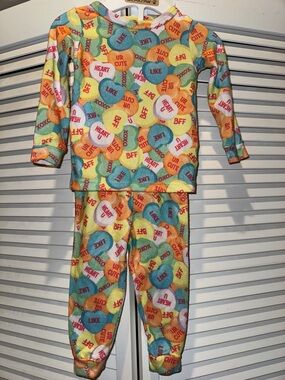 Kids Conversation Heart Fleece Pajama Set - Multicolor Hearts